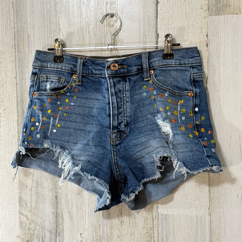 Beach Babe Cut Off Jean Shorts with Sun Moon Dots Painted